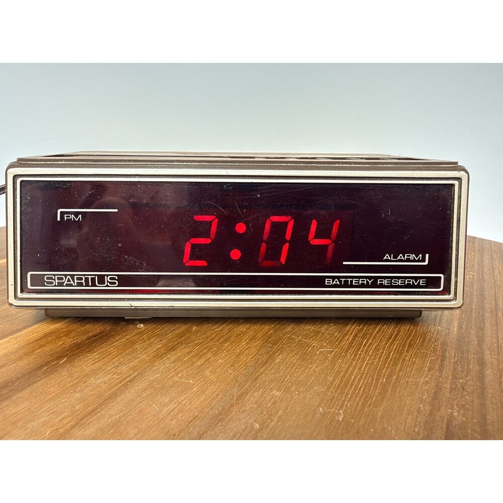 Vintage Spartus Digital Alarm Clock, Model 1123, Wood Grain, Red Display, Tested